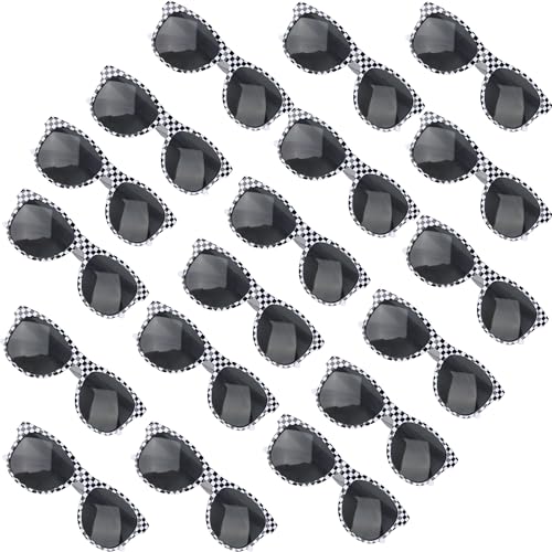 18 Stück Rennwagen karierte Sonnenbrillen weißer Rahmen schwarz kariert Sonnenbrille für Kinder Rennthema Geburtstagsgeschenk Rennwagen Party Favor Supplies von Octaday