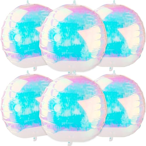 6 Stück 81,3 cm holografische 4D-Ballons, rund, schillernde, transparente Folienballons mit Ringelband, Unterwasser-Meerjungfrauen-Party-Dekorationen für groovige Partys von Octaday