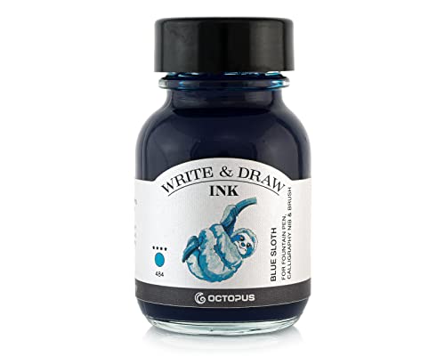 Octopus Write and Draw Ink 484 Blue Sloth, wasserfeste Tinte zum Schreiben und Zeichnen, Kalligraphietinte, lichtechte Zeichentusche für Füllhalter, blau, 50 ml von Octopus Fluids