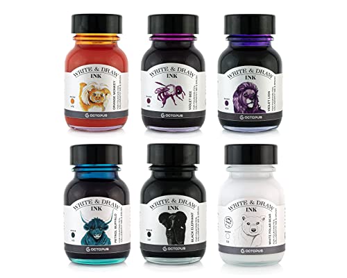 Octopus Write and Draw Ink Set BASIC MIX, wasserfeste Tinte zum Schreiben und Zeichnen, Kalligraphietinte, Zeichentusche für Füllhalter, 6x50 ml Octopus Write and Draw Ink Set BASIC MIX, wasserfeste Tinte zum Schreiben und Zeichnen, Kalligraphietinte, Zeichentusche für Füllhalter, 6x50 ml von Octopus Fluids