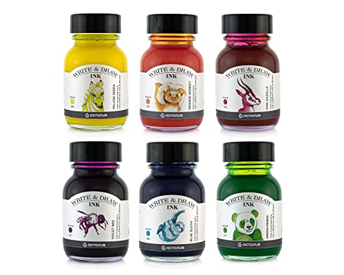 Octopus Write and Draw Ink Set CARNIVAL, wasserfeste Tinte zum Schreiben und Zeichnen, Kalligraphietinte, Zeichentusche für Füllhalter, 6x50 ml von Octopus Fluids