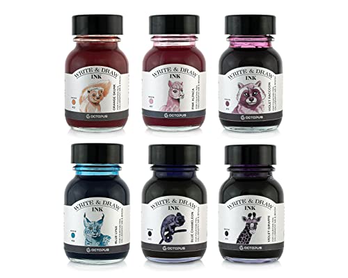 Octopus Write and Draw Ink Set HORIZON, wasserfeste Tinte zum Schreiben und Zeichnen, Kalligraphietinte, Zeichentusche für Füllhalter, 6x50 ml von Octopus Fluids