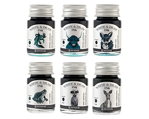 Octopus Write and Draw Ink Set MOUNTAIN, wasserfeste Tinte zum Schreiben und Zeichnen, Kalligraphietinte, Zeichentusche für Füllhalter, 6x10 ml von Octopus Fluids