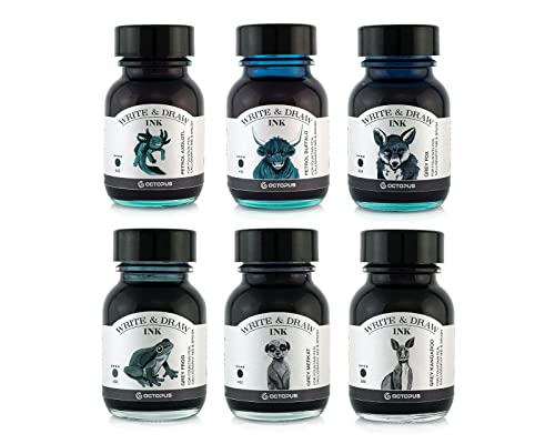 Octopus Write and Draw Ink Set MOUNTAIN, wasserfeste Tinte zum Schreiben und Zeichnen, Kalligraphietinte, Zeichentusche für Füllhalter, 6x50 ml von Octopus Fluids