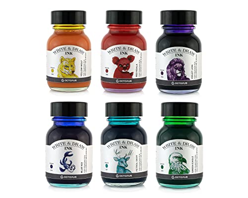 Octopus Write and Draw Ink Set RAINBOW, wasserfeste Tinte zum Schreiben und Zeichnen, Kalligraphietinte, Zeichentusche für Füllhalter, 6x50 ml von Octopus Fluids