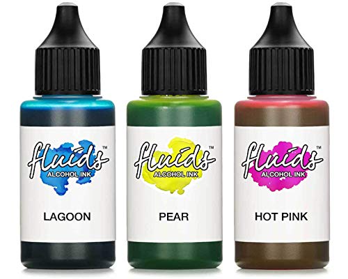 Octopus 3X 30 ml Fluids Alcohol Ink Set Lagoon, PEAR, HOT PINK Alkohol Ink, Alkoholtinte für Fluid Art, Resin Art und Epoxidharz Farbe von Octopus