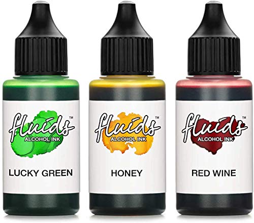 Octopus 3X 30 ml Fluids Alcohol Ink Set Lucky Green, Honey, RED Wine Alkohol Ink, Alkoholtinte für Fluid Art, Resin Art und Epoxidharz Farbe von Octopus