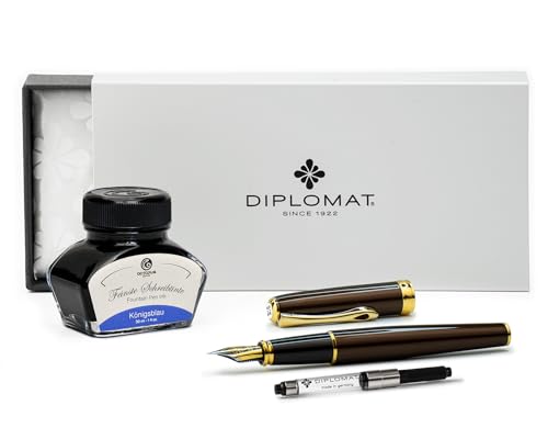 Diplomat Excellence A2 Marakesh vergoldet, Füllfederhalter mit Schreibtinte und Konverter, Füller mit Edelstahlfeder Stärke M, Füllhalter-Set von Octopus