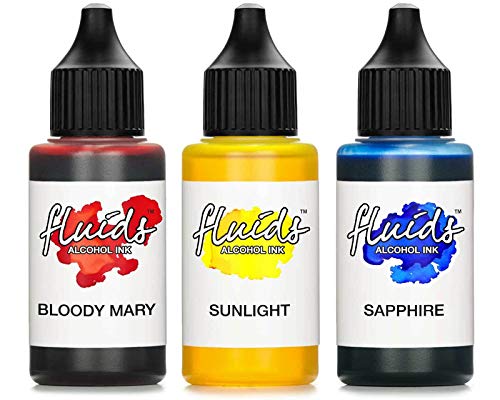 Octopus 3X 30 ml Fluids Alcohol Ink Set Bloody Mary, Sunlight, Sapphire Alkohol Ink, Alkoholtinte für Fluid Art, Resin Art und Epoxidharz Farbe von Octopus