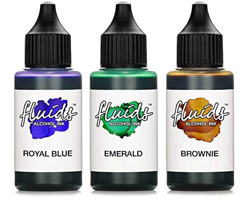 Octopus 3X 30 ml Fluids Alcohol Ink Set ROYAL Blue, Emerald, Brownie Alkohol Ink, Alkoholtinte für Fluid Art, Resin Art und Epoxidharz Farbe von Octopus