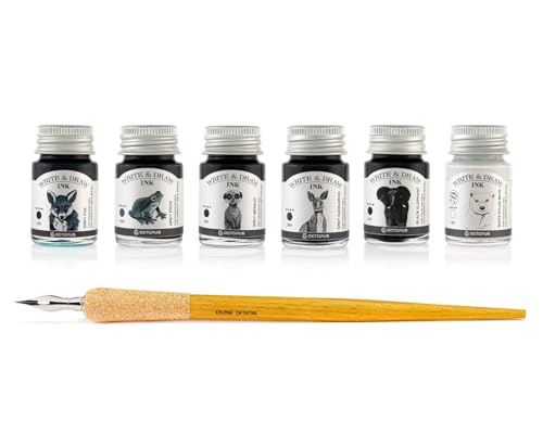 Write and Draw Ink Set BASIC GREY, Schreib- und Zeichentusche, 6 x 10 ml mit Schreibfeder von Octopus