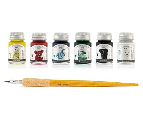 Octopus Write and Draw Ink Set Basic Mix, Schreib- und Zeichentusche, 6 x 10 ml mit Schreibfeder von Octopus