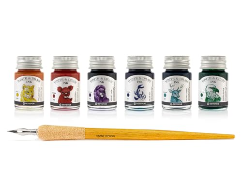 Octopus Write and Draw Ink Set Horizon, Schreib- und Zeichentusche, 6 x 10 ml mit Schreibfeder von Octopus