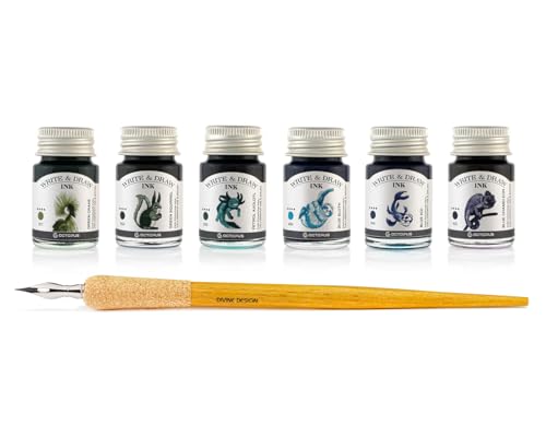 Octopus Write and Draw Ink Set River, Schreib- und Zeichentusche, 6 x 10 ml mit Schreibfeder von Octopus