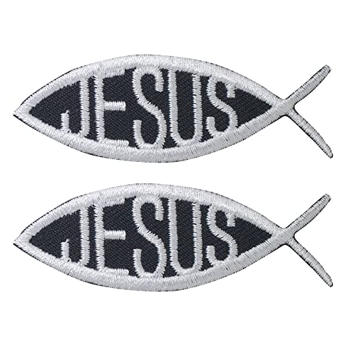 Octory 2 Stück Ichthys Fisch Jesus Christian Symbol Patch zum Aufbügeln für Kleidung, Sägen/Aufbügeln, bestickte Aufnäher, Applikation für Jeans, Hüte, Taschen (weiß) von Octory