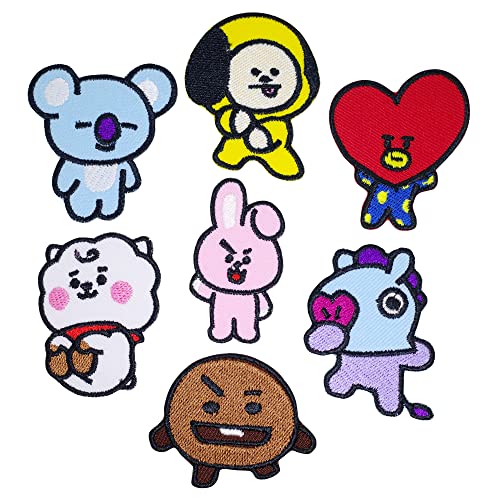 Octory 7 Stück BT21 Aufnäher zum Aufbügeln für Kleidung, zum Aufbügeln oder Aufbügeln, bestickt, für Jeans, Hüte, Taschen von Octory