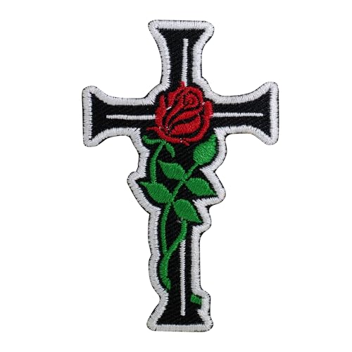 Octory Rose Christian Cross Bügelbilder für Kleidung, zum Aufnähen oder Aufbügeln, bestickter Aufnäher für Jeans, Hüte, Taschen von Octory