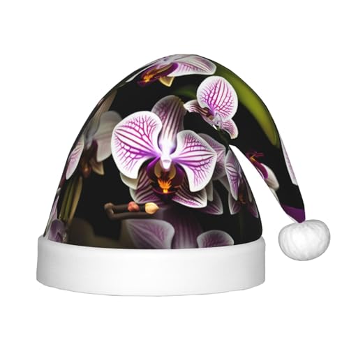 OdDdot Orchideen-Druck Plüsch Santa Hüte, Weihnachten Santa Hat,Xmas Hat für Kinder Jahre Kinder Weihnachten Party Favors von OdDdot
