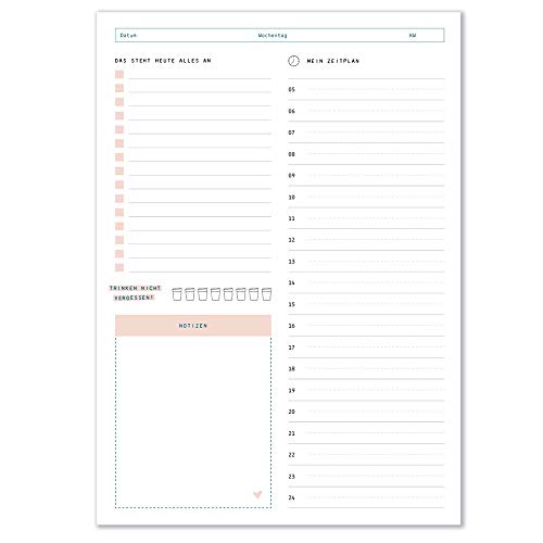 Odernichtoderdoch Notizblock "Zeitplan" A4 - Zeitplaner in schönem Design für Notizen, mit To-do-Liste - Maße 21 x 29,7 cm, 50 Blatt, Weiß-Rosa von Odernichtoderdoch