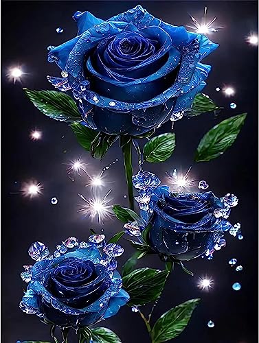 OdiuK 5D DIY Full Drill Diamond Painting Bilder, Mosaikherstellung Malen Nach Zahlen, Blaue Rose Diamond Painting Cross Stickerei Malerei Set für Home Wand Décor Halloween Geschenk 30 x 40cm von OdiuK