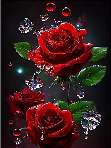 OdiuK 5D Diamond Painting Erwachsene Kits, DIY Diamond Painting Bilder, Red Rose Mosaikherstellung Malen Nach Zahlen Full Drill Cross Stickerei Malerei Kits für Home Wand Décor 30 x 40cm von OdiuK