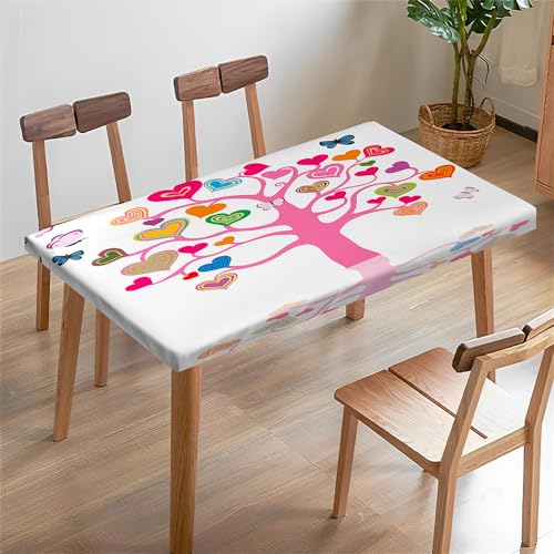 Odot Elastische Rechteckige Tischdecke, Abwischbare Tischtuch Draussen, 3D-Baum-Druck Tischdecke für Outdoor Klapptisch Terrasse Picknick Camping Esszimmer Küche (Rosa,4ft:122x76cm) von Odot