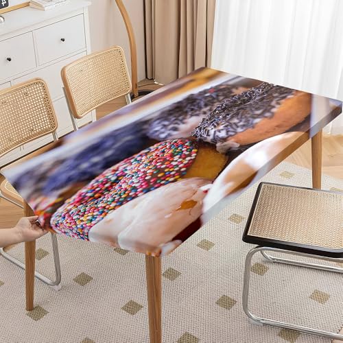 Odot Elastische Rechteckige Tischdecke, Abwischbare Tischtuch Draussen, 3D-Krapfen Tischdecke für Outdoor Klapptisch Terrasse Picknick Camping Esszimmer Küche (6ft:183x76cm,Krapfen 5) von Odot