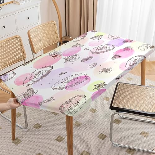 Odot Elastische Rechteckige Tischdecke, Abwischbare Tischtuch Draussen, 3D-Krapfen Tischdecke für Outdoor Klapptisch Terrasse Picknick Camping Esszimmer Küche (8ft:244x76cm,Krapfen 1) von Odot