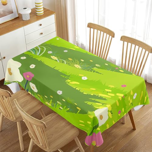 Odot Tischdecke Abwaschbar, Osterstil Tischdecken Abwaschbare Tischdecke Rechteckig Table Cloth Quadratisch Für Geburtstag Party (Wiese,100x140cm) von Odot