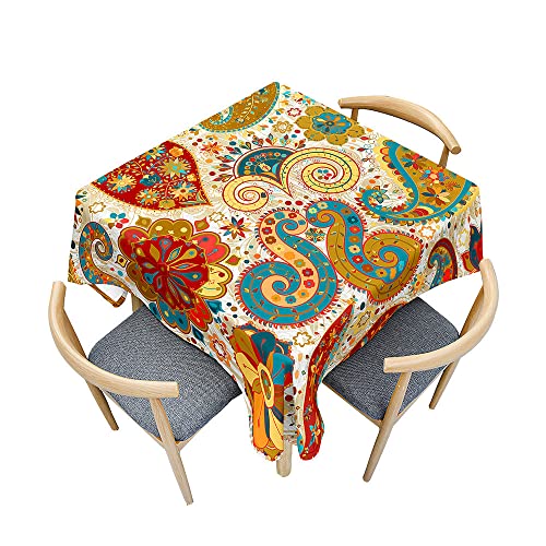 Odot Tischdecke Quadratisch Wasserdicht Polyester, Pflegeleicht Fleckschutz Abwaschbar 3D-Boho-Mandala-Druck Rechteckig Tischdecke für Home Küche Dekoration (100x100cm,Bohemien) von Odot