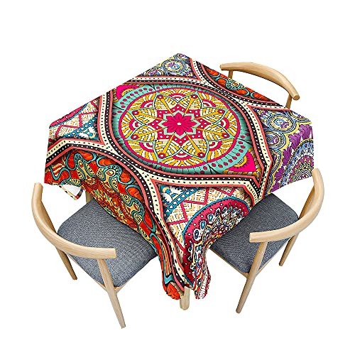 Odot Tischdecke Quadratisch Wasserdicht Polyester, Pflegeleicht Fleckschutz Abwaschbar 3D-Boho-Mandala-Druck Rechteckig Tischdecke für Home Küche Dekoration (180x180cm,Kaleidoskop) von Odot