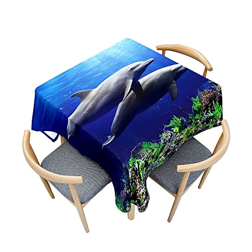 Odot Tischdecke Quadratisch Wasserdicht Polyester, Pflegeleicht Fleckschutz Abwaschbar 3D-Delfin-Druck Rechteckig Tischdecke für Home Küche Dekoration (Grauer Delfin,120x120cm) von Odot