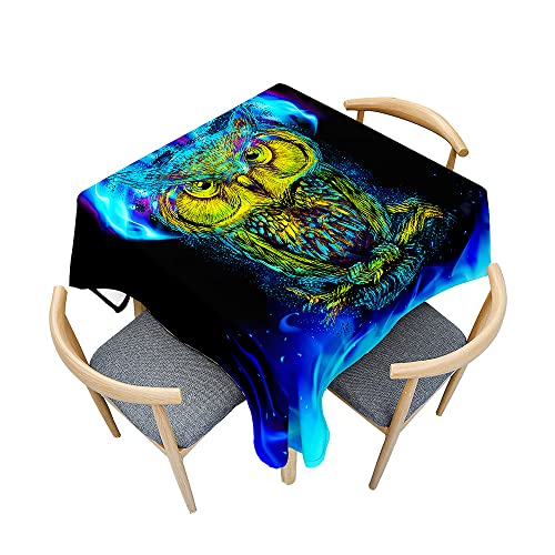 Odot Tischdecke Quadratisch Wasserdicht Polyester, Pflegeleicht Fleckschutz Abwaschbar 3D-Eulendruck Rechteckig Tischdecke für Home Küche Dekoration (140x140cm,Blaue Flamme) von Odot