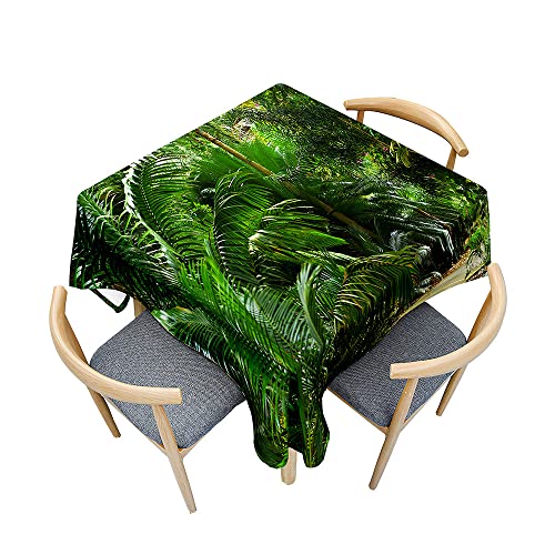 Odot Tischdecke Quadratisch Wasserdicht Polyester, Pflegeleicht Fleckschutz Abwaschbar 3D Grüner Walddruck Rechteckig Tischdecke für Home Küche Dekoration (100x100cm,tropisch) von Odot