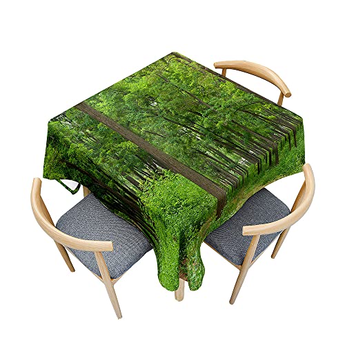 Odot Tischdecke Quadratisch Wasserdicht Polyester, Pflegeleicht Fleckschutz Abwaschbar 3D Grüner Walddruck Rechteckig Tischdecke für Home Küche Dekoration (180x180cm,Wald) von Odot