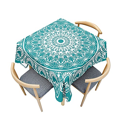 Odot Tischdecke Quadratisch Wasserdicht Polyester, Pflegeleicht Fleckschutz Abwaschbar 3D-Mandala-Druck Rechteckig Tischdecke für Home Küche Dekoration (bläulich weiß,120x120cm) von Odot