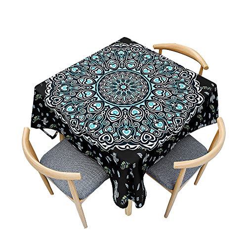 Odot Tischdecke Quadratisch Wasserdicht Polyester, Pflegeleicht Fleckschutz Abwaschbar 3D-Mandala-Druck Rechteckig Tischdecke für Home Küche Dekoration (blaues Herz,100x100cm) von Odot