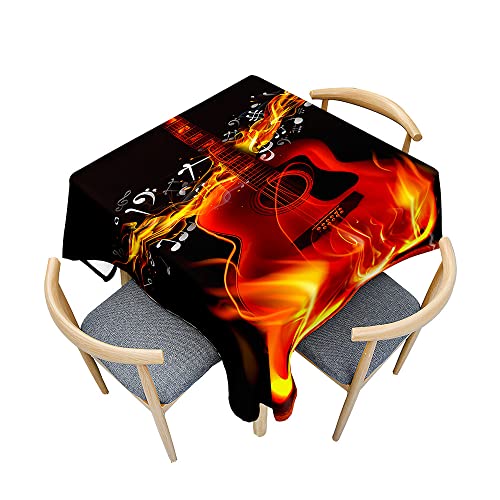 Odot Tischdecke Quadratisch Wasserdicht Polyester, Pflegeleicht Fleckschutz Abwaschbar 3D-Musikgitarrendruck Rechteckig Tischdecke für Home Küche Dekoration (Flammenmusiknote,100x100cm) von Odot