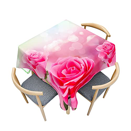 Odot Tischdecke Quadratisch Wasserdicht Polyester, Pflegeleicht Fleckschutz Abwaschbar 3D-Rosenblumendruck Rechteckig Tischdecke für Home Küche Dekoration (100x100cm,Pinke Rose) von Odot