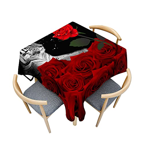 Odot Tischdecke Quadratisch Wasserdicht Polyester, Pflegeleicht Fleckschutz Abwaschbar 3D-Rosenblumendruck Rechteckig Tischdecke für Home Küche Dekoration (60x60cm,Weiße Tigerrose) von Odot