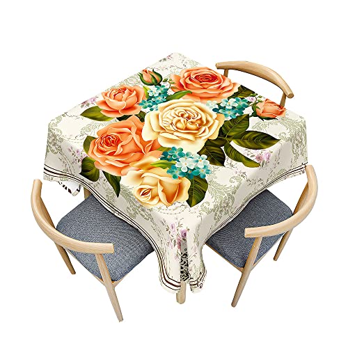 Odot Tischdecke Quadratisch Wasserdicht Polyester, Pflegeleicht Fleckschutz Abwaschbar 3D-Rosenblumendruck Rechteckig Tischdecke für Home Küche Dekoration (90x90cm,Elegante Rose) von Odot