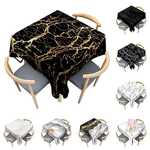 Odot Tischdecke Quadratisch Wasserdicht Polyester, Pflegeleicht Fleckschutz Abwaschbar 3D-Schwarz-Weiß-Marmor Rechteckig Tischdecke für Home Küche Couchtisch Dekoration (schwarzes Gold,90x90cm) von Odot