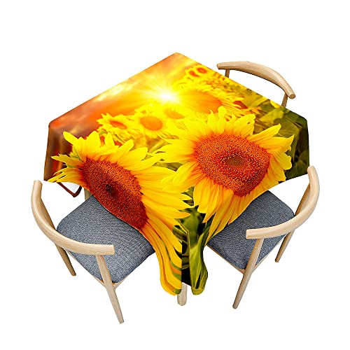 Odot Tischdecke Quadratisch Wasserdicht Polyester, Pflegeleicht Fleckschutz Abwaschbar 3D-Sonnenblumendruck Rechteckig Tischdecke für Home Küche Dekoration (100x100cm,gelbe Sonnenblume) von Odot