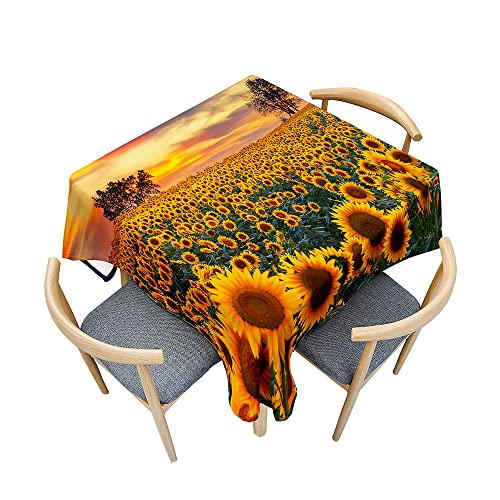 Odot Tischdecke Quadratisch Wasserdicht Polyester, Pflegeleicht Fleckschutz Abwaschbar 3D-Sonnenblumendruck Rechteckig Tischdecke für Home Küche Dekoration (140x140cm,Sonnenuntergang) von Odot