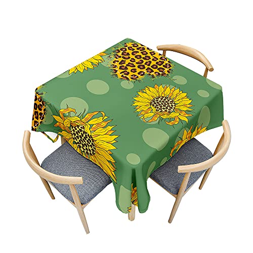 Odot Tischdecke Quadratisch Wasserdicht Polyester, Pflegeleicht Fleckschutz Abwaschbar 3D-Sonnenblumendruck Rechteckig Tischdecke für Home Küche Dekoration (90x90cm,Leopardenmuster) von Odot