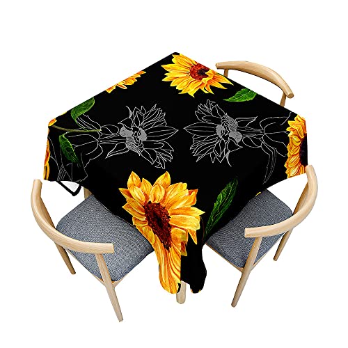 Odot Tischdecke Quadratisch Wasserdicht Polyester, Pflegeleicht Fleckschutz Abwaschbar 3D-Sonnenblumendruck Rechteckig Tischdecke für Home Küche Dekoration (90x90cm,Schwarze Sonnenblume) von Odot