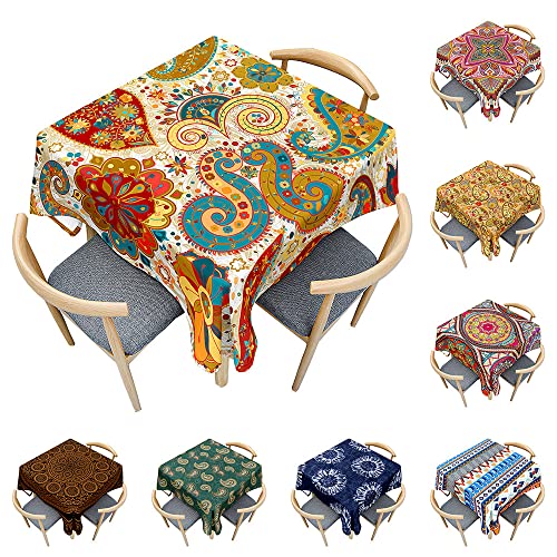 Odot Tischdecke Quadratisch Wasserdicht Polyester, Pflegeleicht Fleckschutz Abwaschbar Böhmisches Mandala Rechteckig Tischdecke für Home Küche Couchtisch Dekoration (Blumenpaisley,120x120cm) von Odot