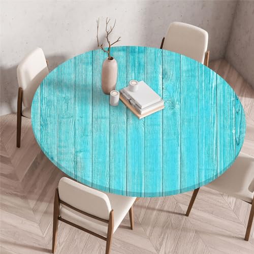 Odot Waschbare Elastische Runde Tischdecke 3D Druck Anti-Tear Wischbare rutschfeste Rund Tischdecken Abwaschbar Abwischbar Tischtuch für Dekoration Garten Partys Kaffee (100cm,Blau) von Odot