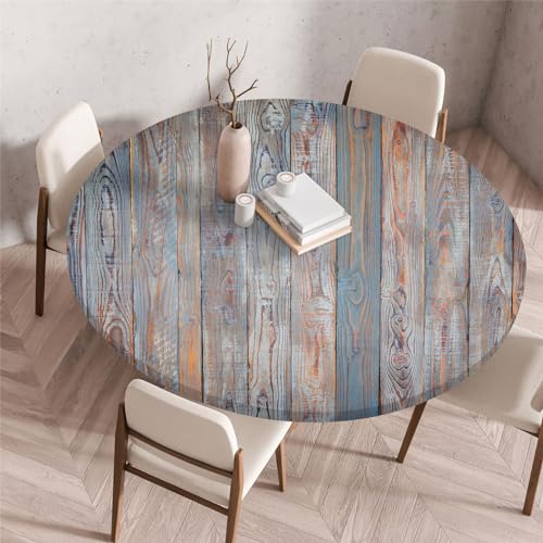 Odot Waschbare Elastische Runde Tischdecke 3D Druck Anti-Tear Wischbare rutschfeste Rund Tischdecken Abwaschbar Abwischbar Tischtuch für Dekoration Garten Partys Kaffee (130cm,Blaue Graffiti) von Odot