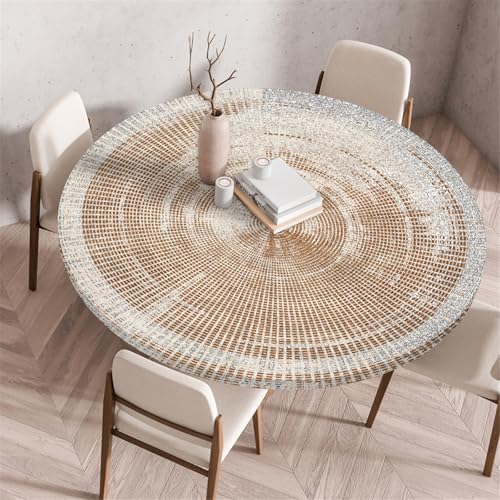 Odot Waschbare Elastische Runde Tischdecke 3D Druck Anti-Tear Wischbare rutschfeste Rund Tischdecken Abwaschbar Abwischbar Tischtuch für Dekoration Kaffee Garten Party (100cm,Planke) von Odot